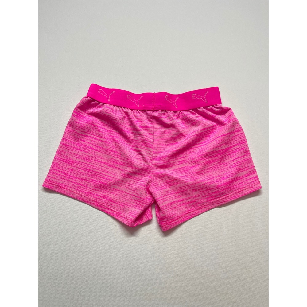 Puma Girls Pink Space Dye Athletic Shorts Size Small 7/8 Logo Waistband 0319 - Picture 6 of 6